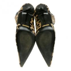 Pre Owned Dolce and Gabbana Pointed Toe Pony Hair Knee Length Boots Size 38