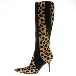 Pre Owned Dolce and Gabbana Pointed Toe Pony Hair Knee Length Boots Size 38