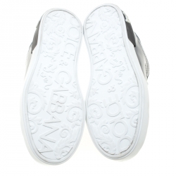 Pre Owned Dolce & Gabbana Metallic Silver Mirror Leather Platform Sneakers Size 42.5