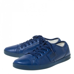 مملوكة مسبقًا Dolce and Gabbana Blue Leather Lace Up Sneakers Size 41