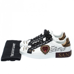 مملوكة مسبقًا  حذاء رياضي دولتشي أند غابانا برباط مرصع قلب جلد أبيض مقاس 44