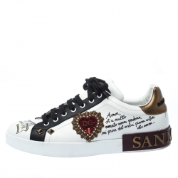 مملوكة مسبقًا  حذاء رياضي دولتشي أند غابانا برباط مرصع قلب جلد أبيض مقاس 44