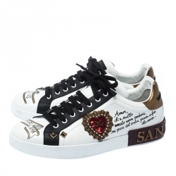 مملوكة مسبقًا  حذاء رياضي دولتشي أند غابانا برباط مرصع قلب جلد أبيض مقاس 44