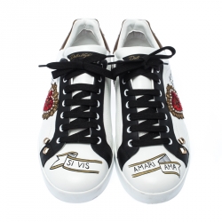 مملوكة مسبقًا  حذاء رياضي دولتشي أند غابانا برباط مرصع قلب جلد أبيض مقاس 44