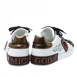 مملوكة مسبقًا  حذاء رياضي دولتشي أند غابانا برباط مرصع قلب جلد أبيض مقاس 44