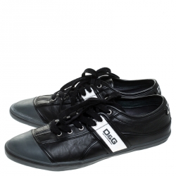 مملوكة مسبقًا حذاء رياضي دولتشي أند غابانا بحافة منخفضة جلد وسويدي أسود مقاس 43