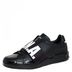 Pre Owned Dolce and Gabbana Black Elastic Logo Leather Melt Portofino Sneakers Size 44