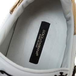 Pre Owned Dolce and Gabbana White Leather Portofino Graffiti Heart Applique Low Top Sneakers Size 41