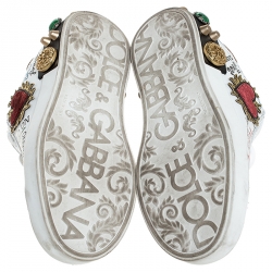 Pre Owned Dolce and Gabbana White Leather Portofino Graffiti Heart Applique Low Top Sneakers Size 41
