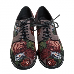 Pre Owned Dolce & Gabbana Multicolor Cross-stitched Rose Suede And Velvet Derby Size 41