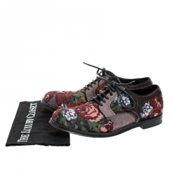 Pre Owned Dolce & Gabbana Multicolor Cross-stitched Rose Suede And Velvet Derby Size 41