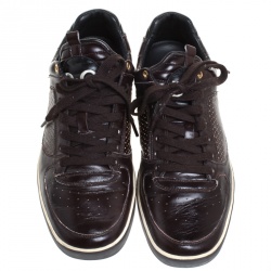 مملوكة مسبقًا حذاء رياضي دولتشي اند غابانا حافة منخفضة رباط جلد مثقب بني مقاس 44