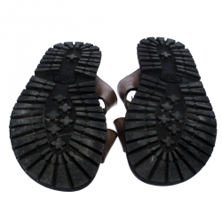 Dolce And Gabbana Grey Leather Studded Cross Strap Slide Sandals Size 45
