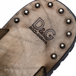 Dolce And Gabbana Grey Leather Studded Cross Strap Slide Sandals Size 45