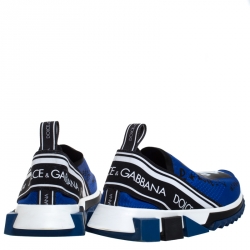 Dolce & Gabbana Blue/Black Stretch Mesh Logo Sorrento Slip On Sneakers Size 40
