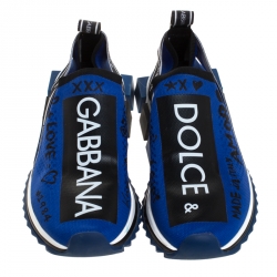 Dolce & Gabbana Blue/Black Stretch Mesh Logo Sorrento Slip On Sneakers Size 40