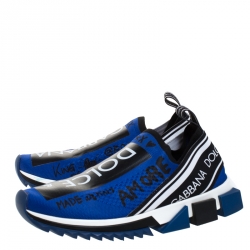 Dolce & Gabbana Blue/Black Stretch Mesh Logo Sorrento Slip On Sneakers Size 40