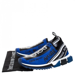 Dolce & Gabbana Blue/Black Stretch Mesh Logo Sorrento Slip On Sneakers Size 40