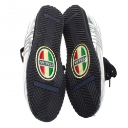 Pre Owned Dolce & Gabbana Silver Metallic Leather Lace Up Sneakers Size 43.5