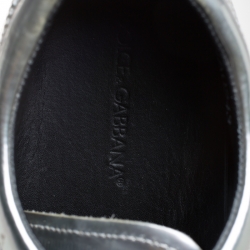 Pre Owned Dolce & Gabbana Silver Metallic Leather Lace Up Sneakers Size 43.5