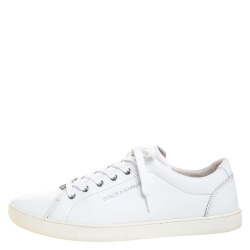 مملوكة مسبقًا Dolce and Gabbana White Leather Low Top Sneakers Size 43