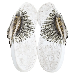 Dolce and Gabbana White/Black Crown Print Leather Portofino Low Top Sneakers Size 41