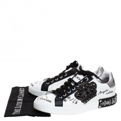 Dolce and Gabbana White/Black Leather Portofino Low Top Sneakers Size 42