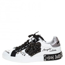 Dolce and Gabbana White/Black Leather Portofino Low Top Sneakers Size 42