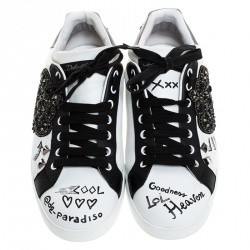 Dolce and Gabbana White/Black Leather Portofino Low Top Sneakers Size 42