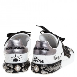Dolce and Gabbana White/Black Leather Portofino Low Top Sneakers Size 42