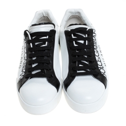 Pre Owned  37.5 حذاء رياضي دولتشي أند غابانا  بورتوفينو جلد أسود/ أبيض مقاس 43