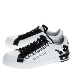 Pre Owned  37.5 حذاء رياضي دولتشي أند غابانا  بورتوفينو جلد أسود/ أبيض مقاس 43