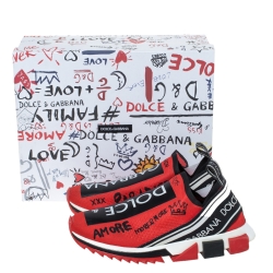 Pre Owned Dolce & Gabbana Red Fabric Graffiti Logo Sorrento Slip On Sneakers Size 42
