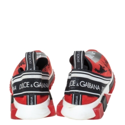 Pre Owned Dolce & Gabbana Red Fabric Graffiti Logo Sorrento Slip On Sneakers Size 42