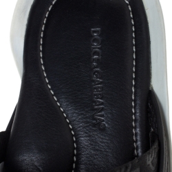 Pre Owned Dolce & Gabbana Leather And Logo Debossed Nylon Fabric Thong Flats Size 44