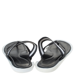 Pre Owned Dolce & Gabbana Leather And Logo Debossed Nylon Fabric Thong Flats Size 44