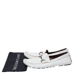 Pre Owned Dolce & Gabbana White Leather Driving Horsebit Slip On Loafers Size 44.5 