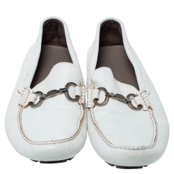 Pre Owned Dolce & Gabbana White Leather Driving Horsebit Slip On Loafers Size 44.5 