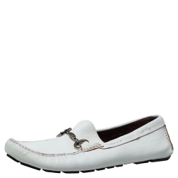 Pre Owned Dolce & Gabbana White Leather Driving Horsebit Slip On Loafers Size 44.5 