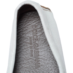 Pre Owned Dolce & Gabbana White Leather Driving Horsebit Slip On Loafers Size 44.5 