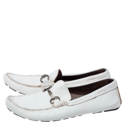 Pre Owned Dolce & Gabbana White Leather Driving Horsebit Slip On Loafers Size 44.5 