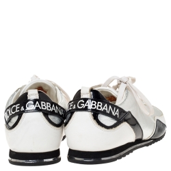 Pre Owned Dolce & Gabbana White/Black Patent and Leather Logo Low Top Sneakers Size 45