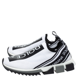 مملوكة مسبقًا Dolce & Gabbana White/Black Stretch Fabric Logo Sorrento Slip On Sneakers Size 42