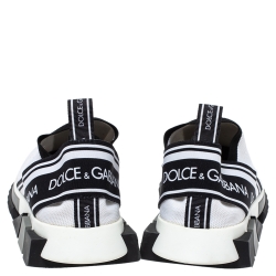 مملوكة مسبقًا Dolce & Gabbana White/Black Stretch Fabric Logo Sorrento Slip On Sneakers Size 42