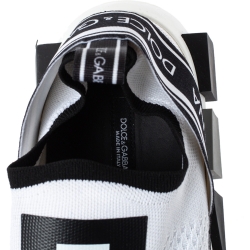 مملوكة مسبقًا Dolce & Gabbana White/Black Stretch Fabric Logo Sorrento Slip On Sneakers Size 42