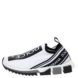 مملوكة مسبقًا Dolce & Gabbana White/Black Stretch Fabric Logo Sorrento Slip On Sneakers Size 42