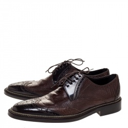 Pre Owned Dolce & Gabbana Brown Ostrich Leather Brogues Lace Up Derby Size 41.5