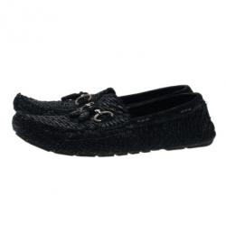 Pre Owned Dolce and Gabbana Black Woven Suede Loafers Size 42