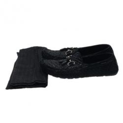 Pre Owned Dolce and Gabbana Black Woven Suede Loafers Size 42