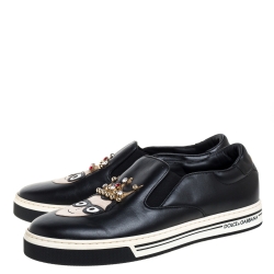 مملوكة مسبقًا Dolce & Gabbana Black Leather Family Slip On Sneakers Size 40
